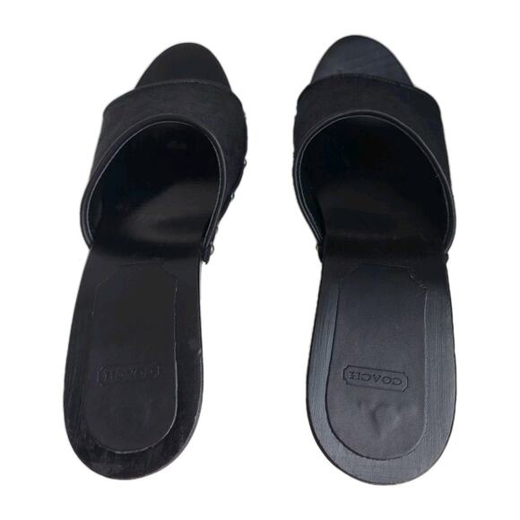 COACH Brenda Womens Shoe Sandal Sz 7 Wood Heel Black Metal Signature Logo A0871 - Picture 7 of 12